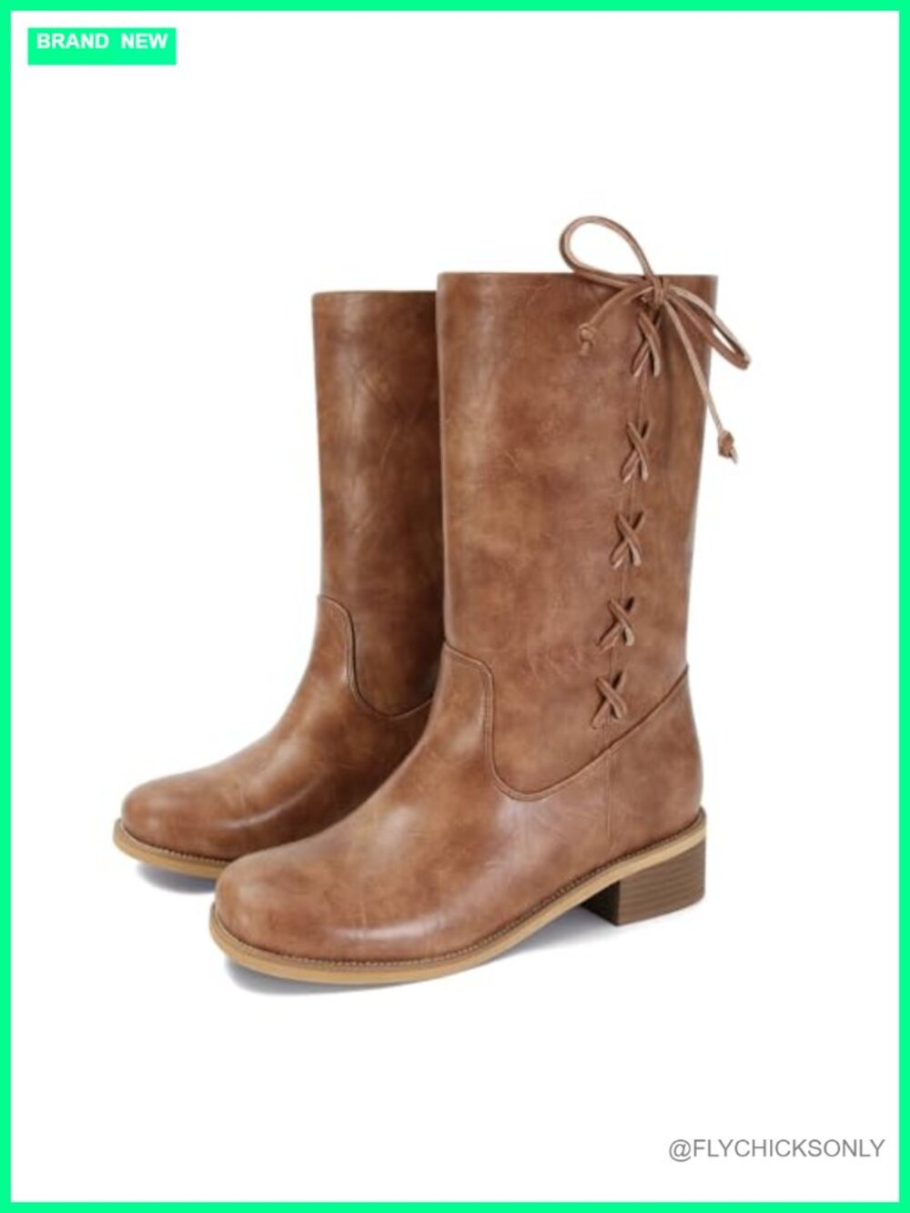 Mid Calf Boots for Women Wide Lace up Chunky Low Heel Round Toe Retro Fall